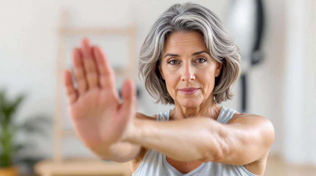 Persona en posición de bienestar y fortalecimiento